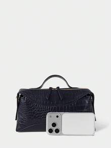 SHECARRY Ladies Navy Blue Crocodile Pattern Embossed PU Bag - Navy Blue - View 4