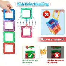 MINKOJA 48片/68片儿童磁性积木玩具，磁性大颗粒，可拼搭，STEM早期教育，智力开发，男孩女孩生日礼物，适合3岁以上儿童 - 彩色 - 查看 7