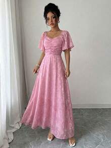 Modelyn Đầm thanh lịch cổ chữ V, tay bồng, eo xếp ly, màu hồng, thích hợp cho mùa hè. - Hồng - Xem 4