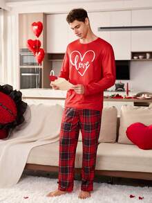 CoupledUp Conjunto de pijama masculino de 2 peças com estampa de coração xadrez, ideal para casais. - Multicolorido - Ver 5