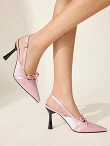 CUCCOO CHICEST Women's Pointed Toe Buckle Design Bow Decor Elegant High Heels For Daily Commute Valentine's Day - Baby Pink - View 6