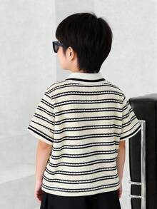 SHEIN Áo thun tay ngắn cổ polo phối màu tương phản, chất liệu vải mềm mại, thoải mái, đa năng dành cho bé trai. - Nhiều màu - Xem 4