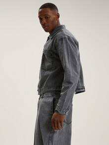 Musero Chaqueta vaquera de rayas de sastre oversize con botones para primavera y verano, solo para ropa de calle - Gris Claro - Ver 3