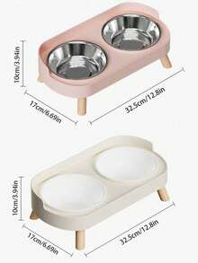 带支架的加高不锈钢/塑料宠物碗套装，双碗设计，适用于小型犬和猫，带防溅罩 - 宠物喂食器 - 350*2 - 查看 7