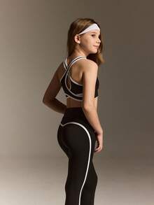 Tween Girls Activewear Set, 4-Way Stretch High Elasticity Snug Fit Vest And Pants, Suitable For Cycling, Running, Training - Black - View 6