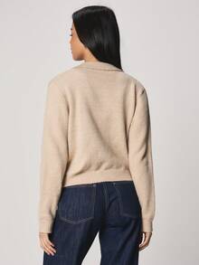 MISSGUIDED Women Cozy Button Front Collared Knit Cardigan Long Sleeve Fall Winter Sweater Jacket - Apricot - View 2