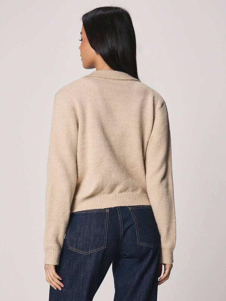 MISSGUIDED Cardigan en tricot à col boutonné confortable pour femmes, manches longues, pour l'automne et l'hiver