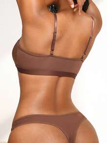 2pcs Minimalist Comfortable Solid Color Lingerie Set - Brown - View 7