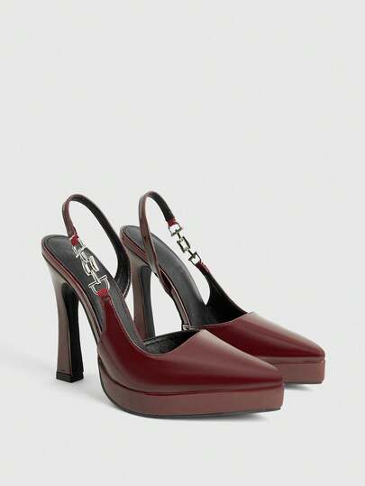 CUCCOO LuxiPop Women's Pointed Toe High Heel Waterproof Platform PU Leather Slip-On Pumps, Fashionable Minimalist Design, Comfortable For Daily, Party, And Banquet Wear Valentine's Day