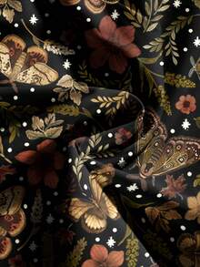 ROMWE Fairycore Chân váy ngắn xẻ tà phong cách Mori huyền bí, in họa tiết hoa, bướm đêm, mặt trời, mặt trăng và sao dành cho nữ. - màu đen - Xem 4