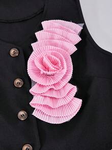 SHEIN 3D立体花卉褶皱装饰吊带背心和褶皱阔腿裤两件套，适合少女穿着，优雅时尚，适合春夏穿着，可用于派对、休闲、日常通勤等场合。 - 粉色 - 查看 5