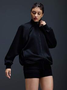 Powerista Women's Stand Collar Zipper Front Pocket Casual Versatile Daily Outdoor Sports Long Sleeve Jacket - Black - View 6