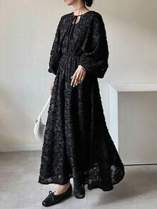 FRIFUL Đầm casual 2 trong 1 bằng vải dệt họa tiết, thắt eo, dáng xòe rộng, chất liệu mềm mại, thích hợp mặc ở nhà vào mùa hè. - màu đen - Xem 3