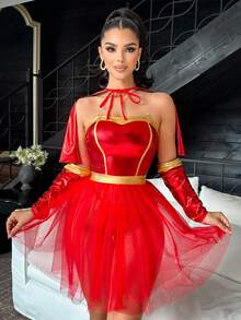 Fantasy Costume 5件套女士无钢圈文胸内裤套装（美国队） - 紅色 - 查看 1