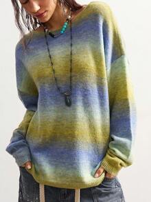 Bohemela 女士休闲渐变色落肩宽松针织衫，春秋季