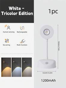 1pc Rechargeable, Wire-Free Indoor Wall Light, Spotlight, Table Lamp, Smart Led Motion Sensor Light, Picture Light Intelligent Human Body Sensor, Automatically Turns Lights On And Off - White - View 2