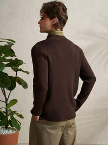 Airaco Men's Knight Embroidery Retro Minimalist Old Money Style Slim Fit Turtleneck Sweater - Coffee Brown - View 6