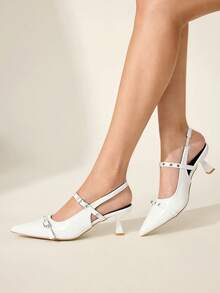 CUCCOO CHICEST 女士尖头搭扣设计时尚高跟鞋，适合日常穿着 - 白色 - 查看 1