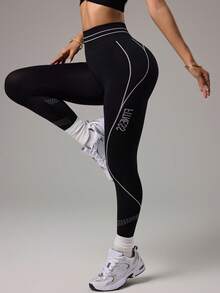 Dewbera 女士高腰无缝弹力运动紧身裤 - 黑色 - 查看 3