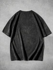 ROMWE MEN Grunge Punk 男士复古水洗印花短袖T恤 - 黑色 - 查看 2