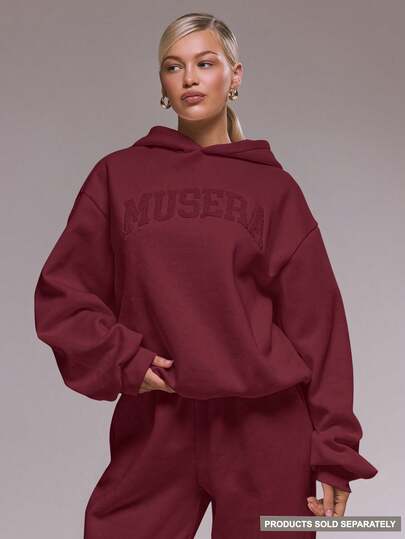 MUSERA Överdimensionerad Applikation Hoodie Träningsoverallt Topp Endast Vinter Söt Ledig Mysig Körsbärslack Alla hjärtans dag