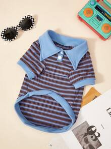 PETSIN 一件适合秋冬季狗狗穿着的条纹Polo衫，也适合短毛无毛猫穿着。