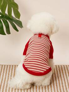 PETSIN 1 Cat Autumn And Winter Clothes Striped Clothing, French Style Teddy Bear, Versatile Base Shirt, Suitable For Winter - Red - View 2