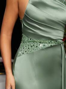 Coutiva Women Elegant Sequin Splice Halter Evening Party Dress, Wedding Guest Dress Music Festival Spring/Summer, Formal Dress, Gown - Green - View 6