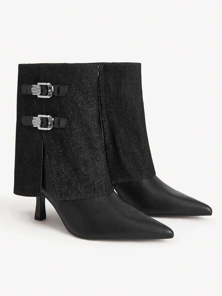 CUCCOO CHICEST Women's Fashion Versatile Commuter Buckle Pointed Toe High Heel Boots Valentine's Day