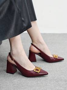 CUCCOO BIZCHIC Women's Classic Simple Burgundy Chunky Heels, Versatile For Commuting, Dating, Party, Holiday, Wedding For Christmas Valentine's Day Spring Shoes - Rose Red - View 7