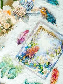 30PCS/Set Retro-Style, Luxurious Feather 3d Hot Foil Laser Sticker, Transparent And Waterproof Journal Material, Decorative Sticker - Multicolor - View 8