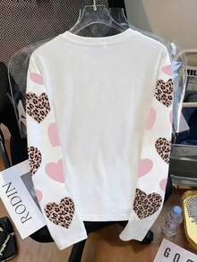 Resyla Women's Long Sleeve Leopard Print Heart Studded T-Shirt