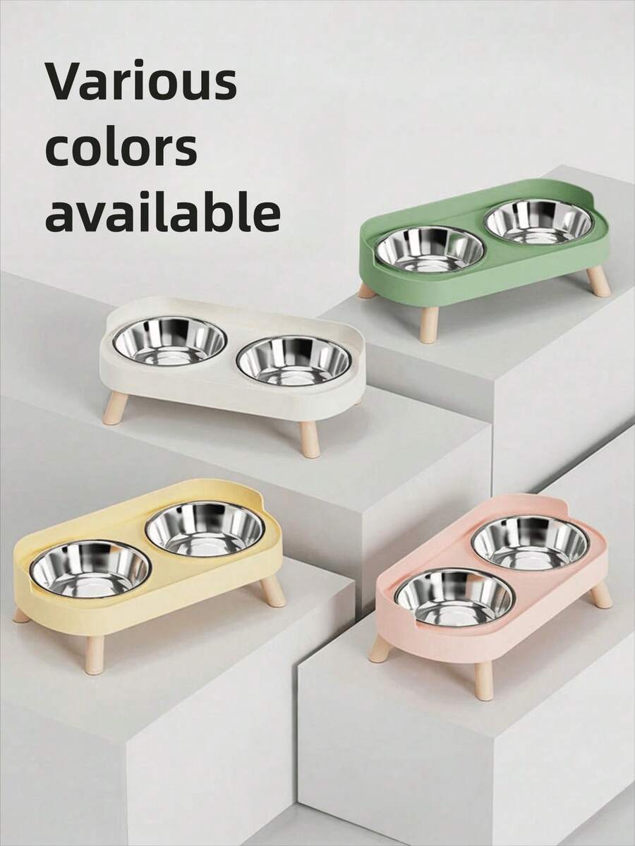 带支架的加高不锈钢/塑料宠物碗套装，双碗设计，适用于小型犬和猫，带防溅罩 - 宠物喂食器 - 350*2 - 查看 1