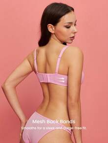 LUVLETTE Valentine's Day Pink Rose Embroidered Elegance Lingerie Breathable Balconette Sexy Unlined Floral Lace Sheer  Pink Mesh Bra Romantic Gifts Bra - Pink - View 3