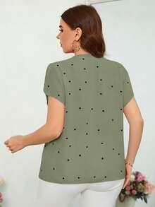 Reflora Plus Size Notch Neck Petal Sleeve Heart Print Minimalist Top Valentines - Mint Green - View 2