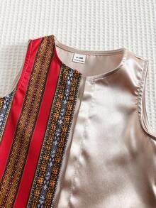 SHEIN Setelan Rompi dan Celana Panjang Model Lentera Motif Geometris Blok Warna untuk Bayi Laki-laki, Warna Putih, Gaya Boho Musim Panas, Pakaian Pesta Ulang Tahun, Formal, Pernikahan, dan Pertunjukan - MultiWarna - View 8
