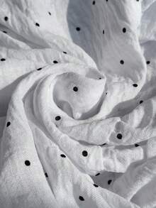 Comfortcana 加大码女式夏季波点印花荷叶边上衣，饰有撞色蝴蝶结 - 黑與白 - 查看 6