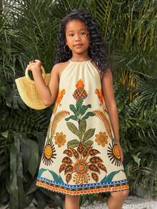 Tween Girls' Casual Vacation Colorful Floral Tropical Print Flowy A-Line Woven Dress - Multicolor - View 5