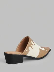 Ontre Women's Pointed Toe Contrast Color Fashion Versatile High Heel Mules - Khaki - View 3