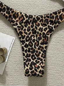 Swim Vcay Springbreak 新款豹纹纯色露背高开叉细肩带比基尼套装泳衣 - 彩色 - 查看 5