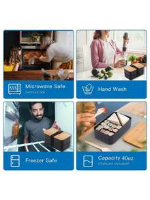 Japanese-Style Double-Layer Insulated Lunch Box Set - Compartmentalized Large Capacity Microwave- Plastic Food Storage Containers - Multicolor - View 2