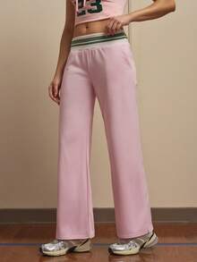 Cheerettes 女士撞色条纹低腰直筒运动裤 - 粉色 - 查看 6