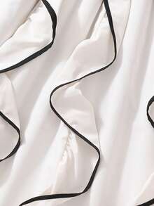 Teen Girl Summer Casual Faux Pearl Beaded Puff Sleeve T-Shirt And Ruffle Hem Skirt Set - Black and White - View 8