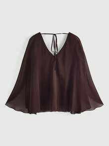 ROMWE Avant Áo kiểu Bohemian cổ chữ V dáng suông đính cườm và sequin cổ điển - màu nâu - Xem 2