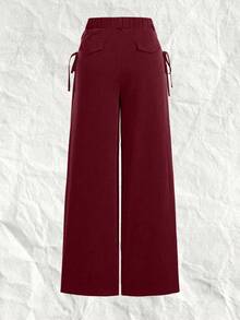 SHEIN EZwear 酒红色加大码女士西装裤，纹理面料，适合秋冬季穿着 - 酒紅色 - 查看 2