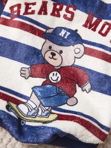 PETSIN 1 Printed Skateboard Bear Letter Flannel Sweatshirt, Thick And Warm For Pets In Autumn And Winter, Blue, White, And Red