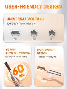 SHEGLAM HAIR Anti-Burn Hot Comb,Heating Hair Straightener Comb,Hot Pressing Brush,5 Temp Settings,30s Quick Heating,60 Min Auto Shutdown,LCD Display,Innovative Anti-Scald Shield,Provides Gloss With Less Frizz 
For Lace Front Wigs Human Hair - EU Plug