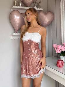 CovetEZ Đầm ngủ ngắn ren đính hạt gợi cảm độc đáo dành cho nữ - trái cam - Xem 3