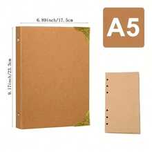 Sổ tay A4A5A6B5 kiểu cổ điển, bìa rời, giấy Kraft đơn giản, góc bọc kim loại, sổ tay học sinh, sổ tay trẻ em gái, sổ tay dán hình, phong cách cổ điển, gia đình, kiểu dáng đơn giản retro. - Màu Khaki - Xem 3