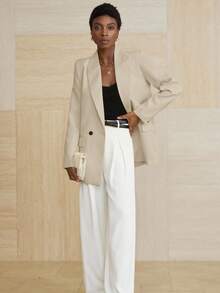 Aveloria Modichic Women's Business Style Solid Color Double-Breasted Blazer Jacket For Commuting, Autumn  - Apricot - View 5